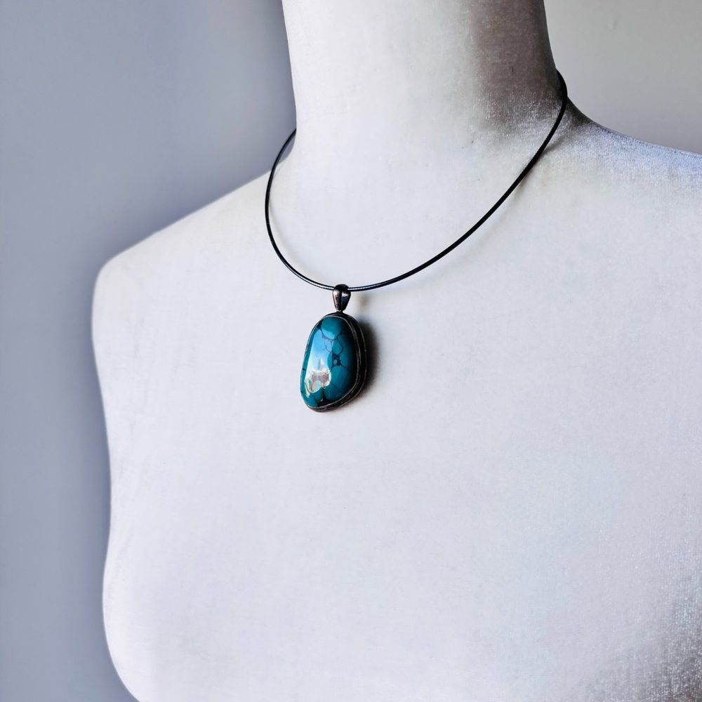 Vintage 70’s Oversized Spider Matrix Turquoise Stone 925 Silver Pendant 2”
